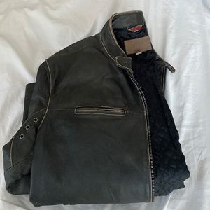 Guess size XL genuine leather jacket ashy brown/black